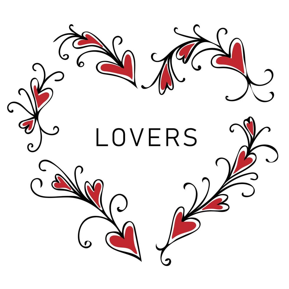 Lovers. Floral heart shape frame design vector