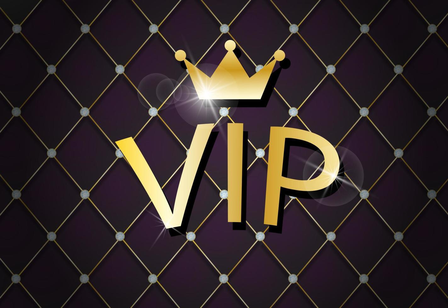 VIP abstract quilted background, diamonds and gold letters with crown. vector