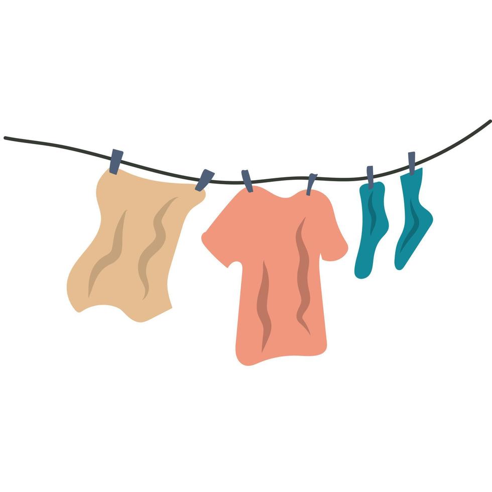 Hanging clothes on washing line. Washing concept vector