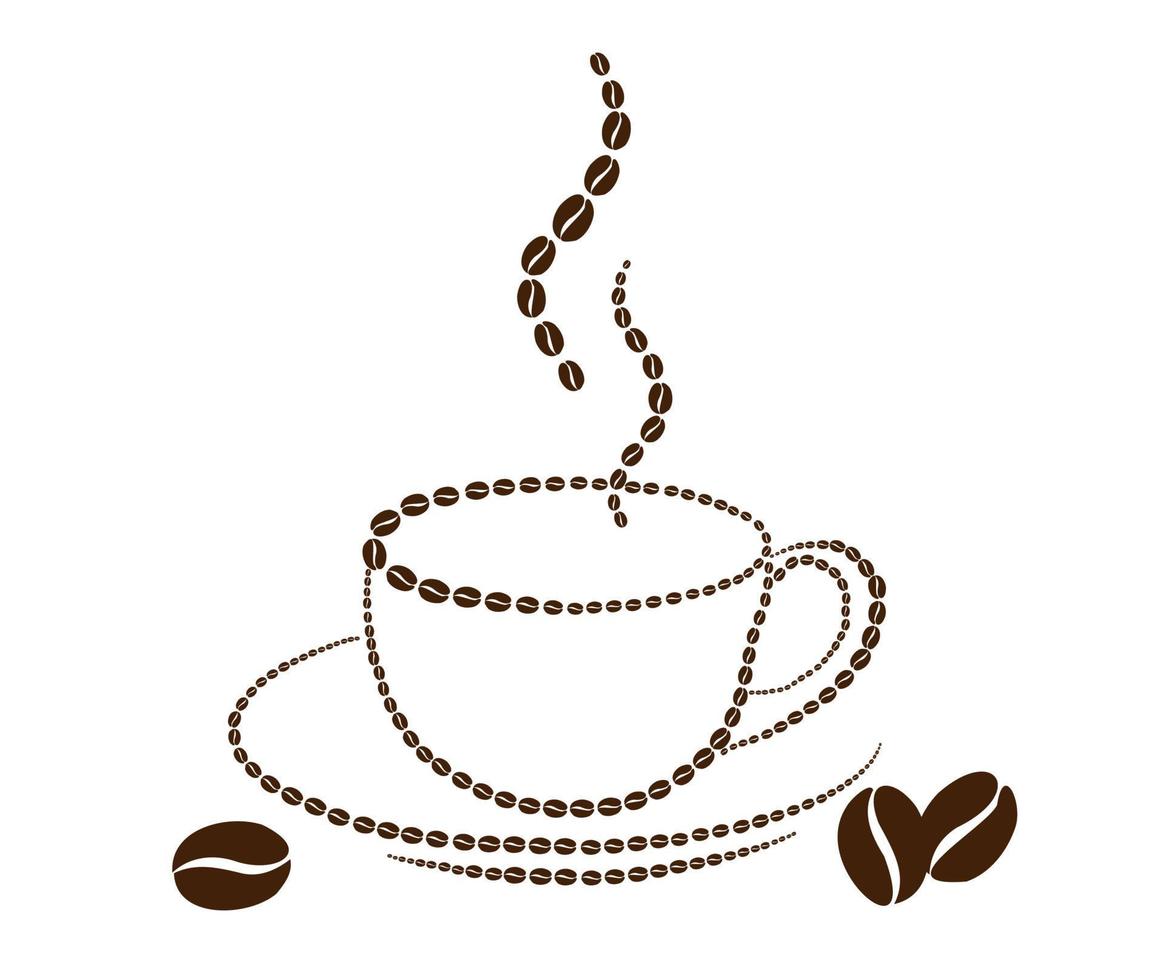 A cup of coffee laid out from coffee beans vector