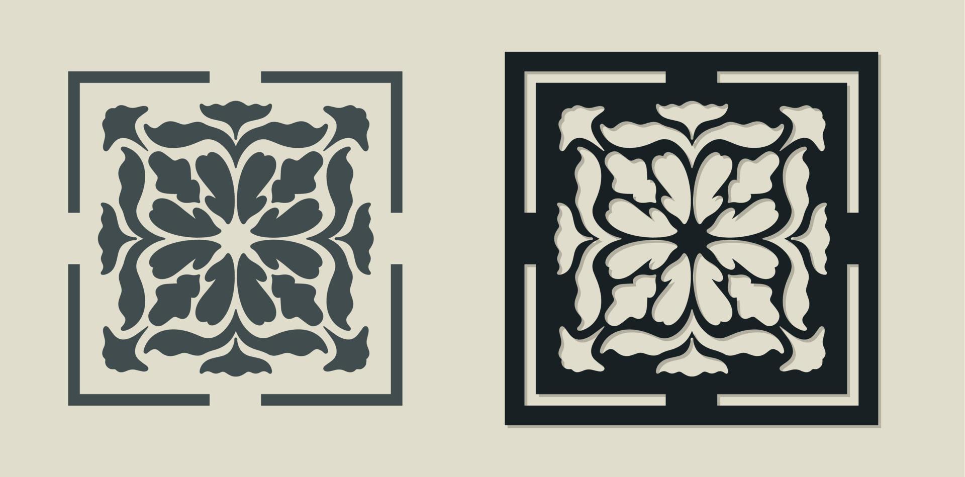 Plantilla decorativa de corte láser vectorial de mosaico de mayólica con adorno vintage para plantillas, troquelado o tallado de madera, elemento para tarjeta de invitación de boda vector