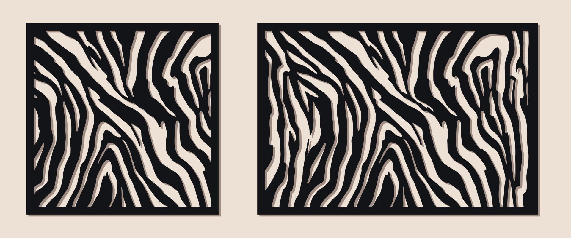 conjunto de plantilla de corte por láser para panel decorativo. patrón de piel de cebra. ilustración vectorial corte por láser de madera, metal, panel acrílico, grabado vector