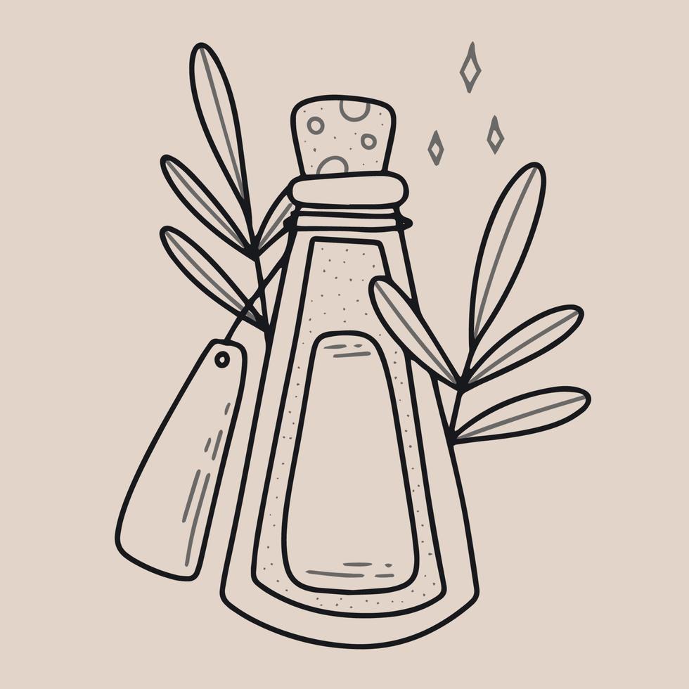 Outline Hand drawn Bottles with Magic Potions. Cute Doodle witchcraft element vector