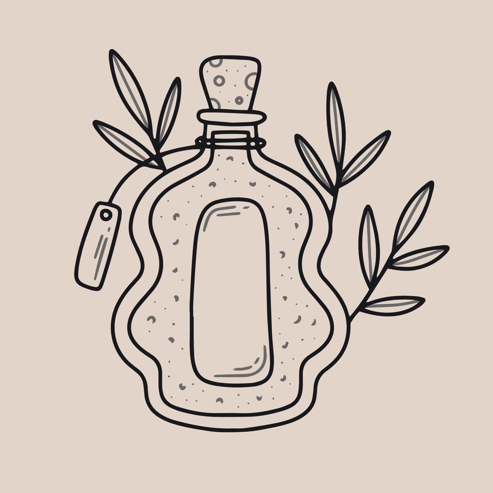 Outline Hand drawn Bottles with Magic Potions. Cute Doodle witchcraft element vector