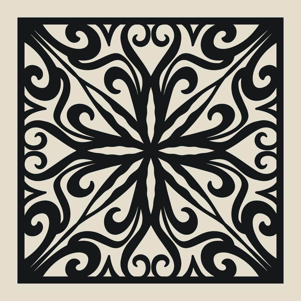 Laser cut vector Decotative panel. Cutout silhouette with geometric Ornament Pattern. Square Template for cnc cutting, panels of wood, metal, paper, plastic