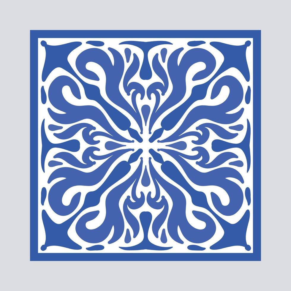 Azulejo de cerámica portuguesa vectorial con adorno floral de cerámica. azulejo azul vintage de portugal, talavera mexicana, mayólica italiana, motivo arabesco o mosaico cerámico español vector