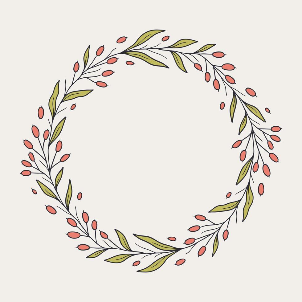 Vector hand drawn Floral Wreath isolated on white background. Vintage Leaves Circular frame with space for text