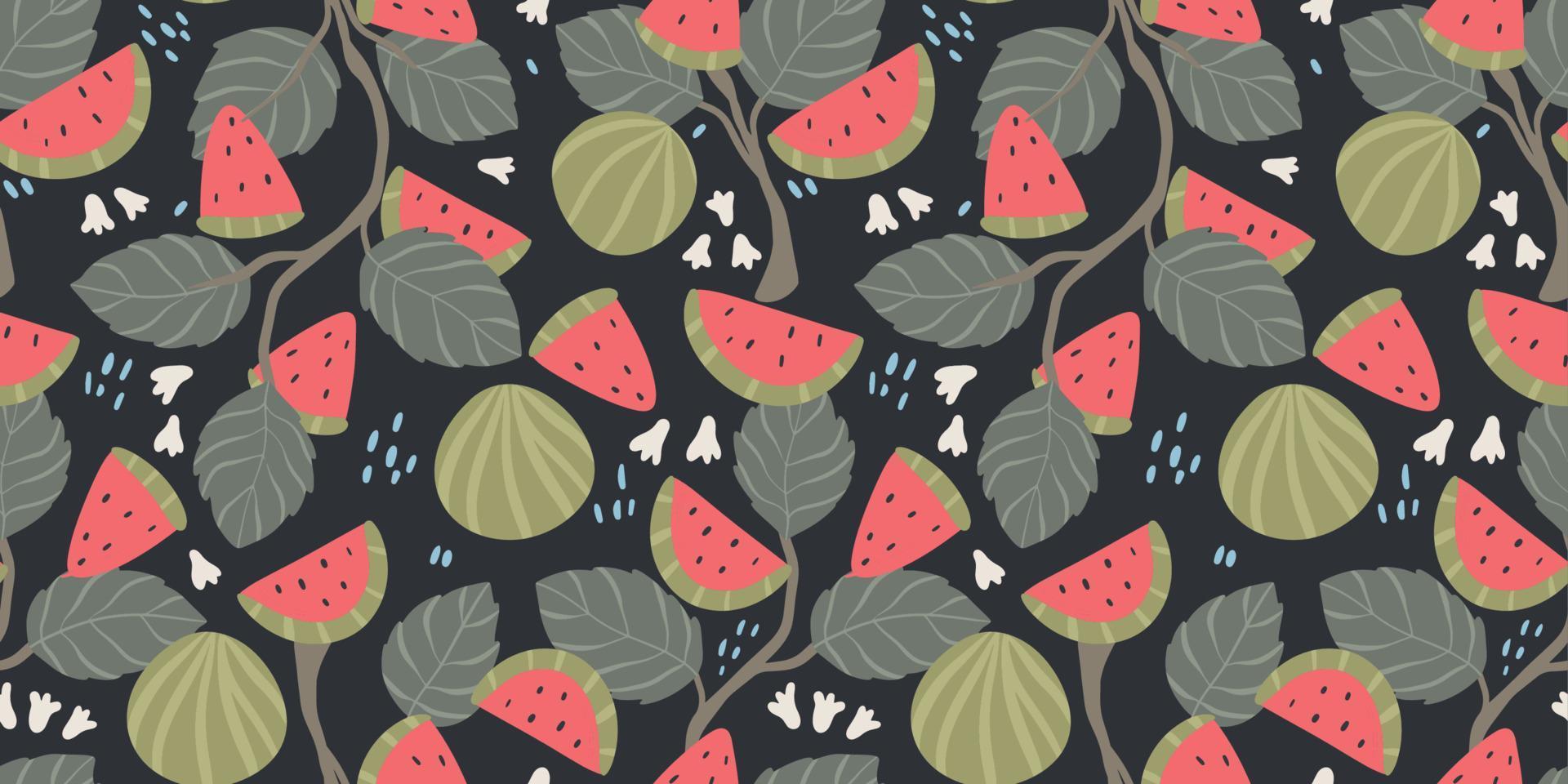Fresh Watermelon hand drawn seamless pattern. Vector Modern exotic floral design for paper, cover, fabric, interior decor