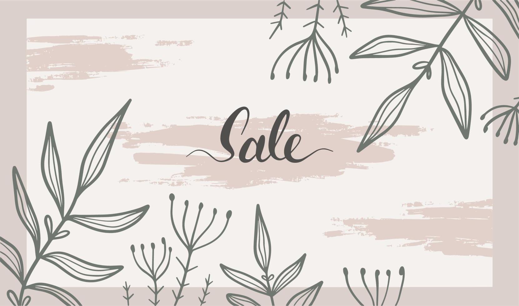 Minimalistic pastel banner template with abstract organic shapes and leaves. Vector trendy contemporary background