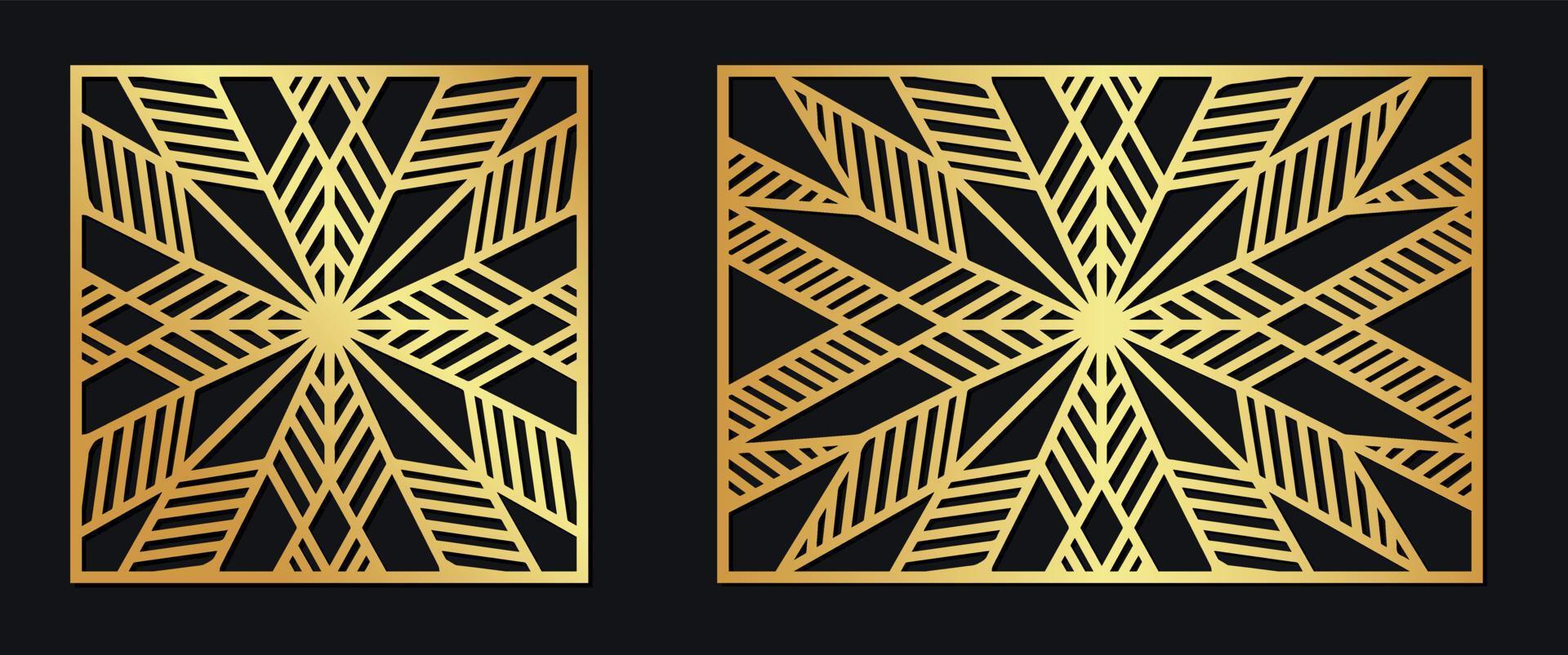 Vector Laser cut pattern set. Decorative panels for laser cutting. Cutout silhouette with abstract geometric ornament, diamond grid, lattice, mesh. Cutting stencil for wood, metal