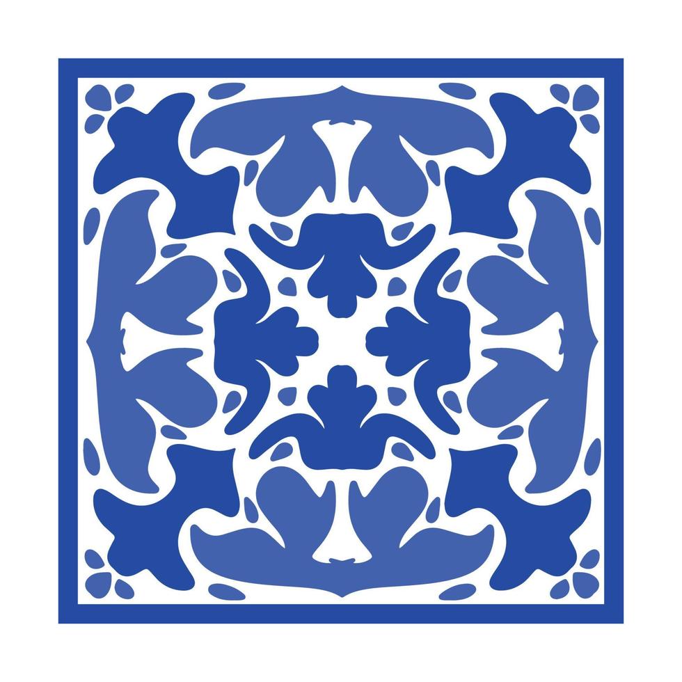 Azulejo de cerámica portuguesa vectorial con adorno floral de cerámica. azulejo azul vintage de portugal, talavera mexicana, mayólica italiana, motivo arabesco o mosaico cerámico español vector