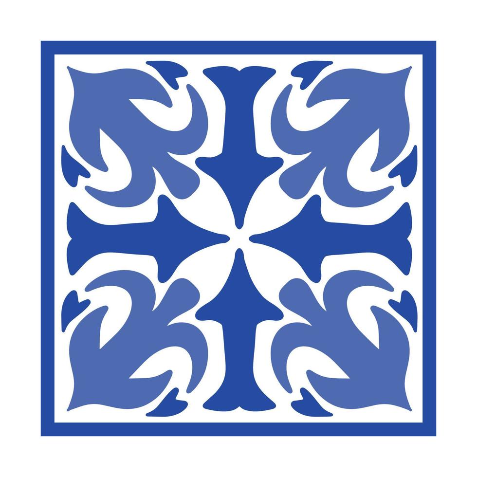 Azulejo de cerámica portuguesa vectorial con adorno floral de cerámica. azulejo azul vintage de portugal, talavera mexicana, mayólica italiana, motivo arabesco o mosaico cerámico español vector