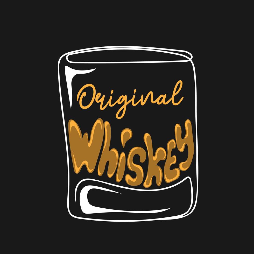 vaso de whisky dibujado a mano y texto con letras vector