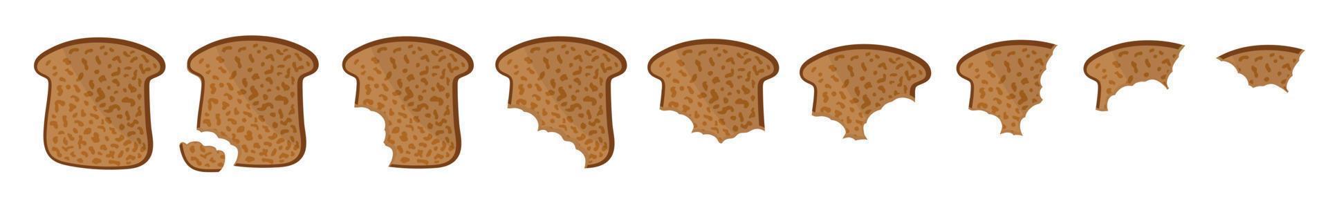 Toasted Brown bread pieces, whole and bitten bread piece vector