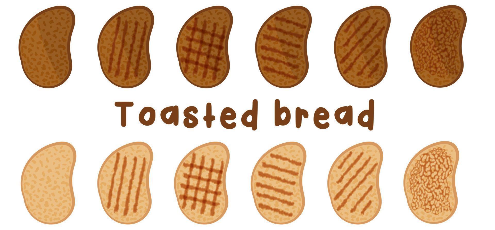 Set of slices toast bread. Bakery product in cartoon style vector