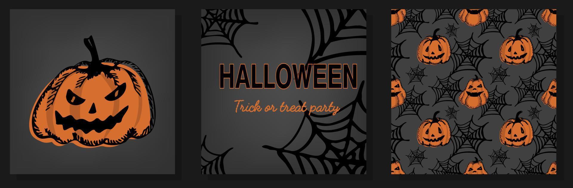 Vector set of Halloween party invitations or greeting cards