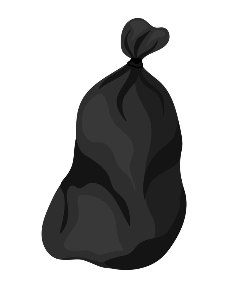 bolsa de plástico negra grande dibujada a mano con residuos vector