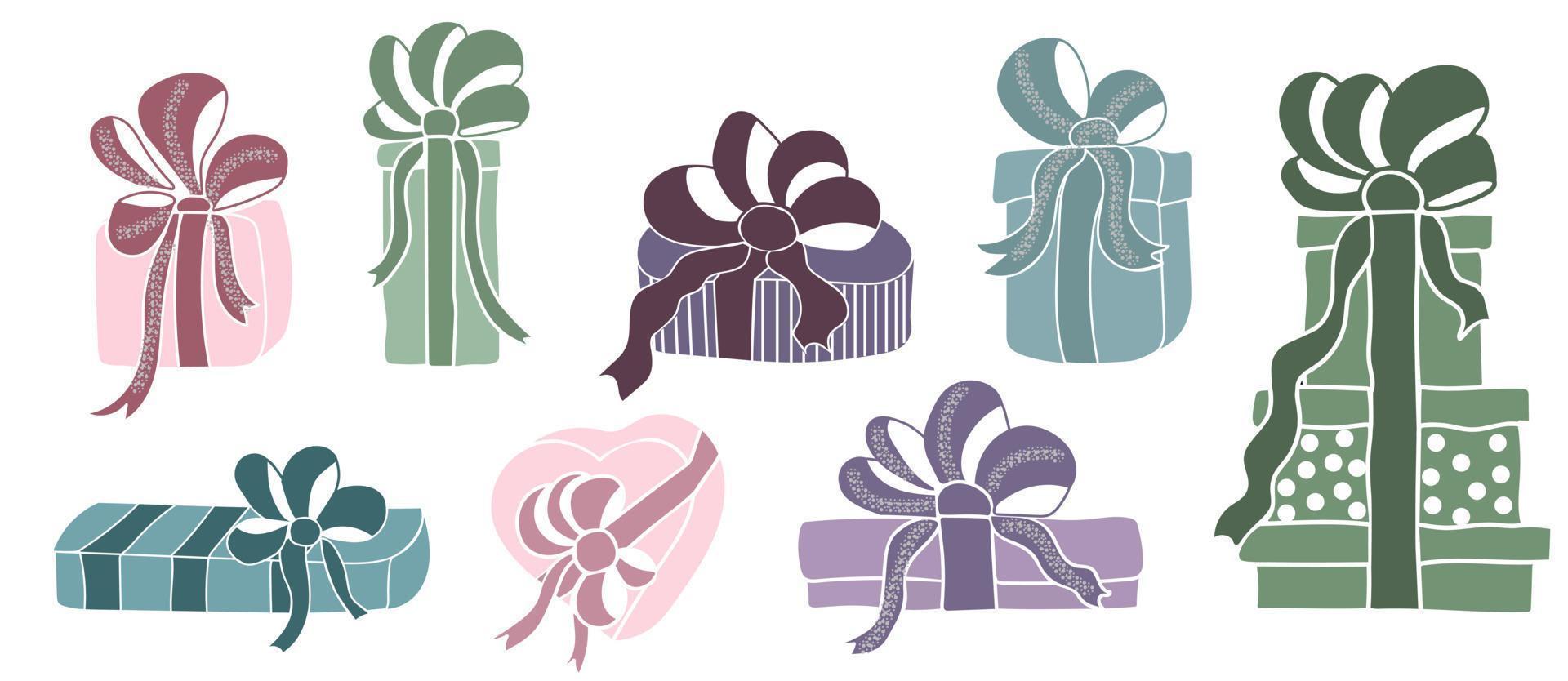 Set of gift boxes with bows and ribbons. vector