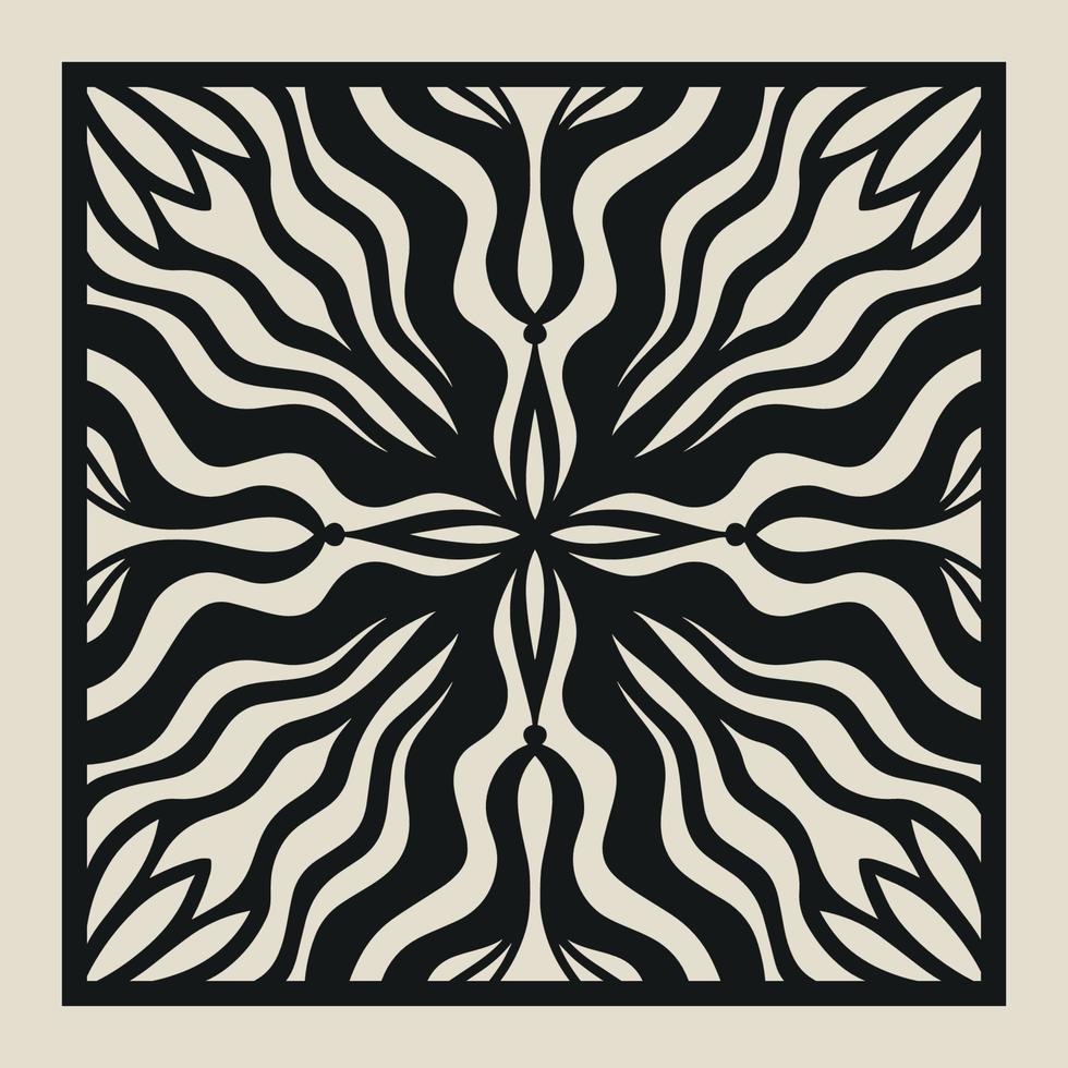 Laser cut vector Decotative panel. Cutout silhouette with geometric Ornament Pattern. Square Template for cnc cutting, panels of wood, metal, paper, plastic