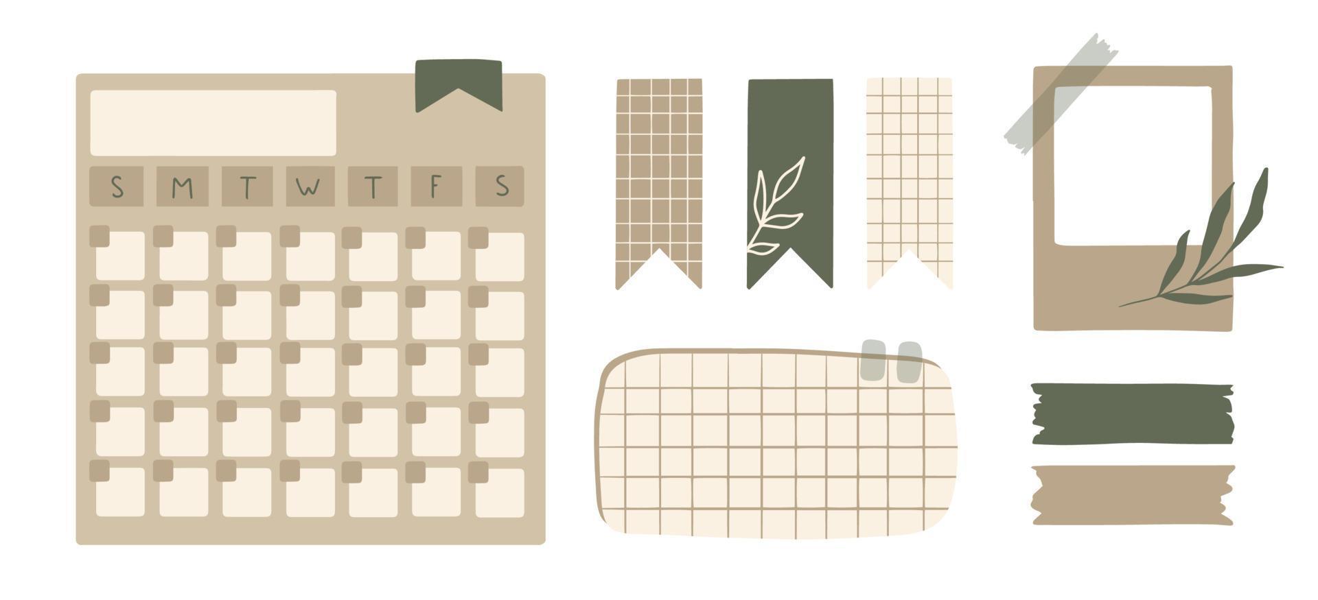 conjunto de lindas notas de papel de álbum de recortes y elementos imprimibles. lista de tareas y plantilla de planificador de diario semanal. pegatina de memo simple. ilustración vectorial vector