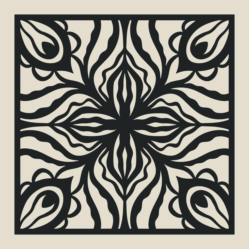 panel decorativo vectorial de corte láser. silueta recortada con patrón de adorno geométrico. plantilla cuadrada para corte cnc, paneles de madera, metal, papel, plástico vector