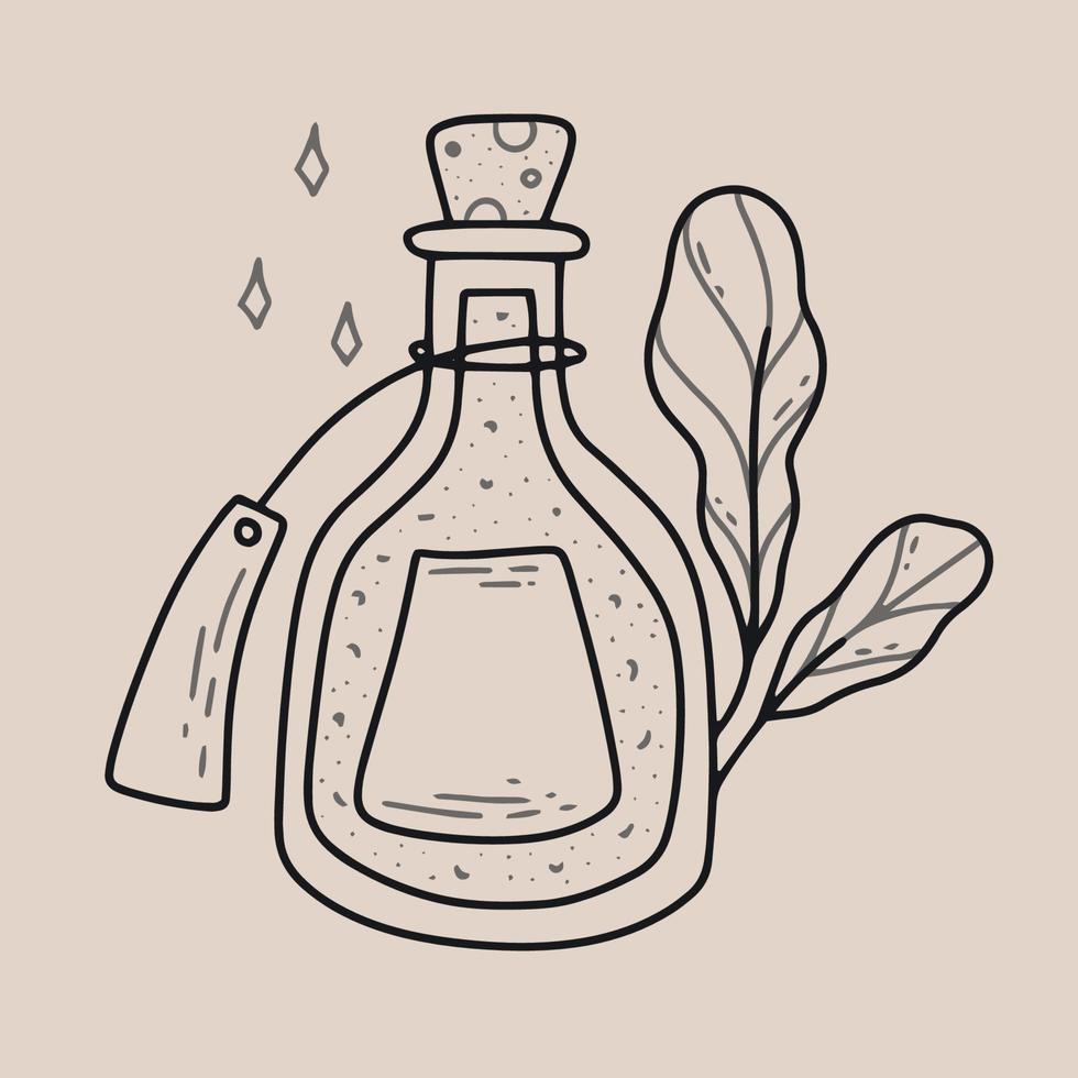 Outline Hand drawn Bottles with Magic Potions. Cute Doodle witchcraft element vector