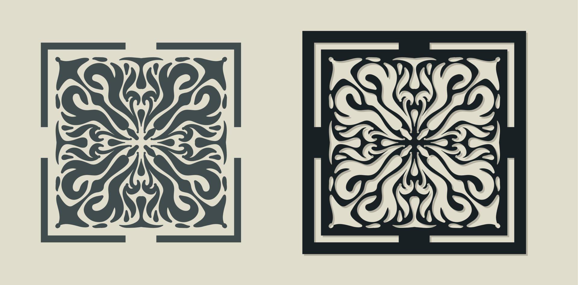 Plantilla decorativa de corte láser vectorial de mosaico de mayólica con adorno vintage para plantillas, troquelado o tallado de madera, elemento para tarjeta de invitación de boda vector