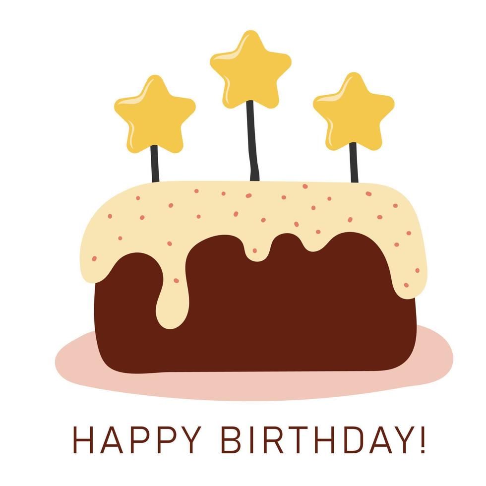 Happy birthday. Cartoon birthday cake with stars vector