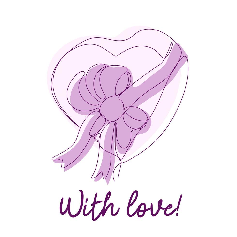 With love. Cute gift box with bow on white background vector