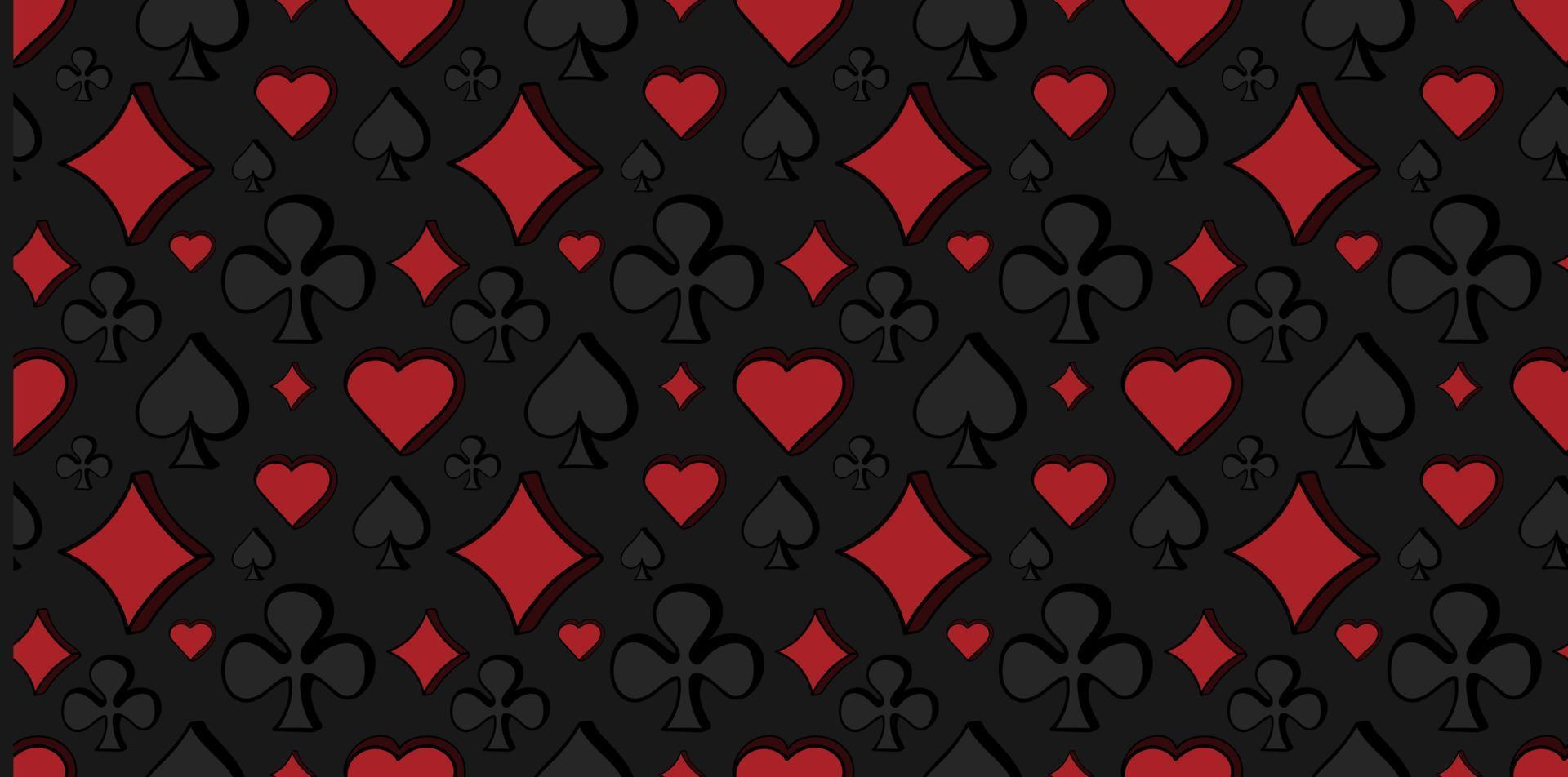 Seamless pattern with four card suits on black background vector