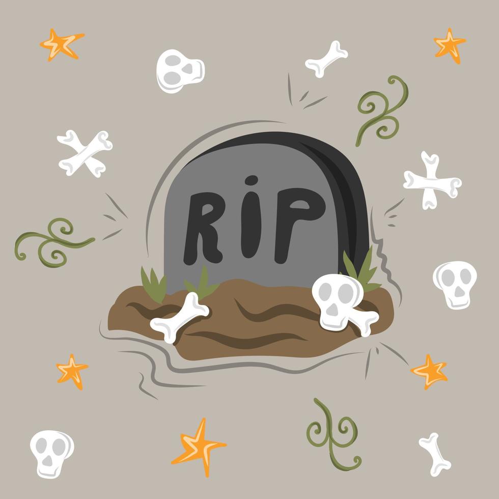 Spooky Halloween grave in doodle style vector