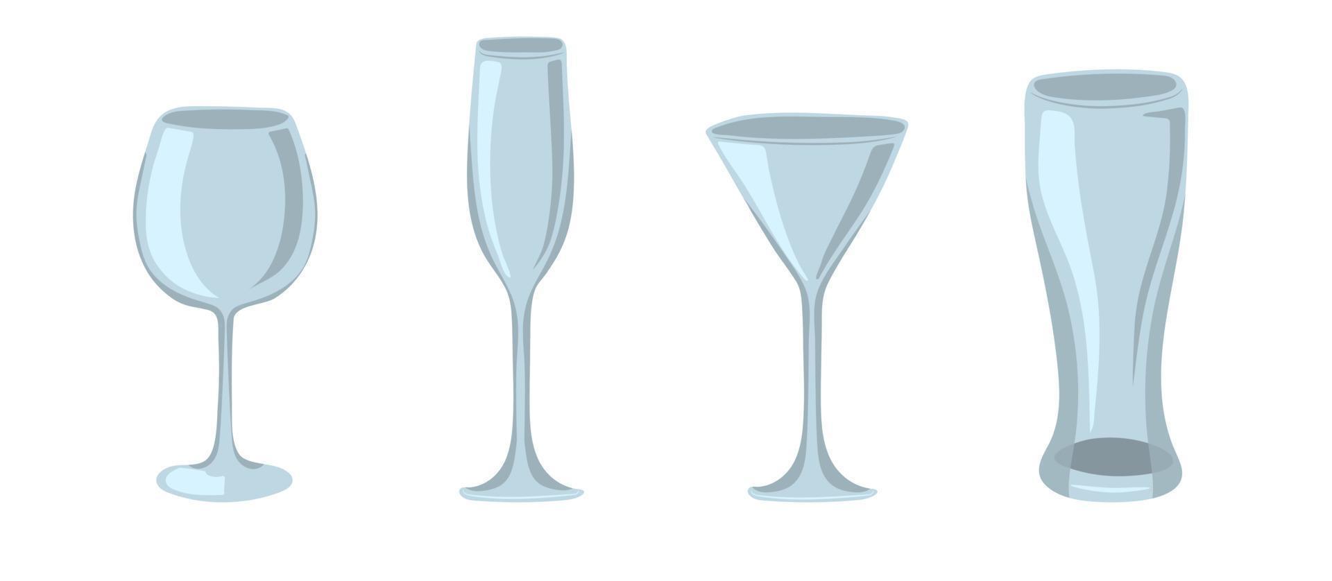 Set of hand-drawn empty glasses isolated on white background vector