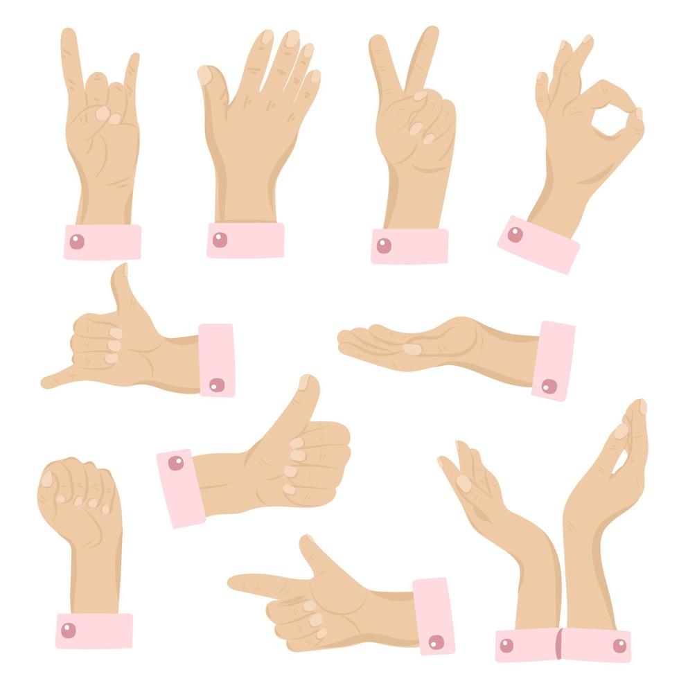 conjunto de manos mostrando diferentes gestos vector
