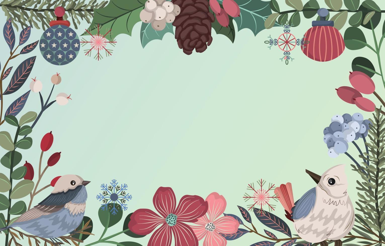 Winter Floral with Birds Frame Background vector