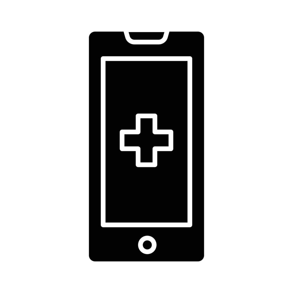 signo más de hospital con teléfono móvil. estilo de icono de glifo. icono relacionado con la salud y la medicina. diseño vectorial simple editable vector