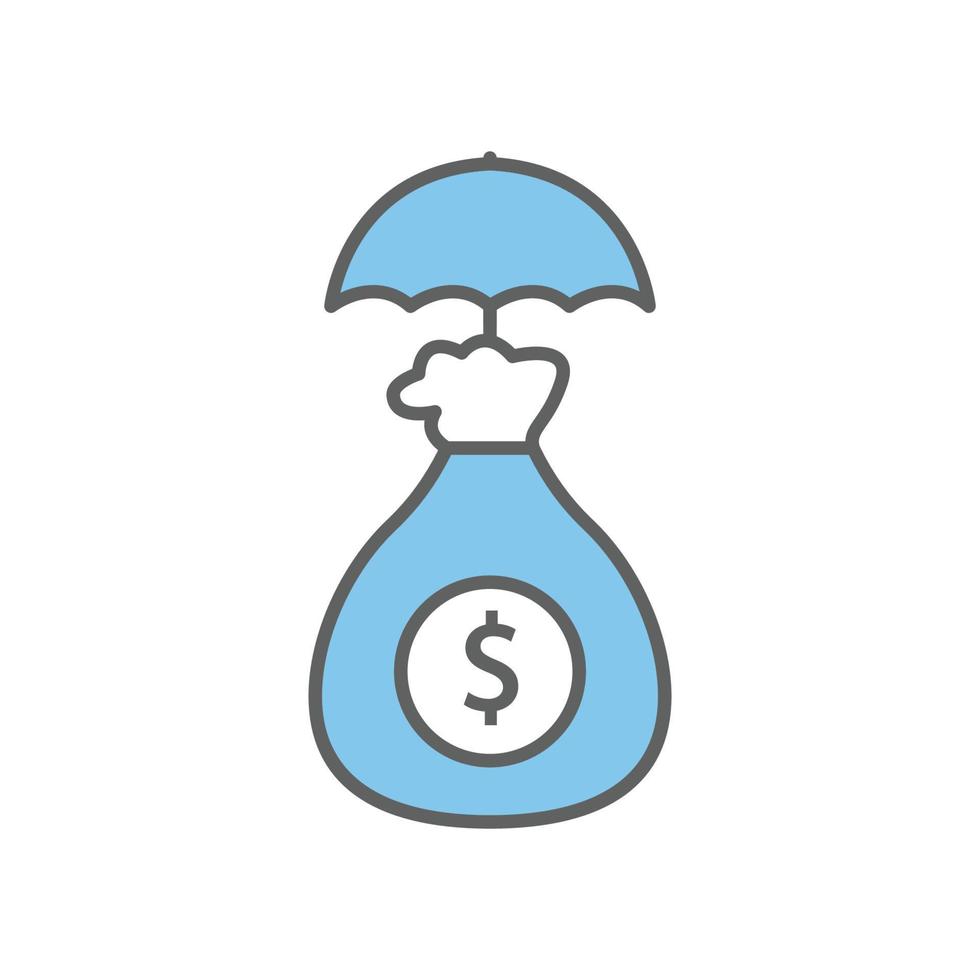 ilustración de icono de bolsa de dinero con paraguas. símbolo de seguro. estilo de icono de dos tonos. adecuado para aplicaciones, sitios web, aplicaciones móviles. icono relacionado con las finanzas. diseño vectorial simple editable vector