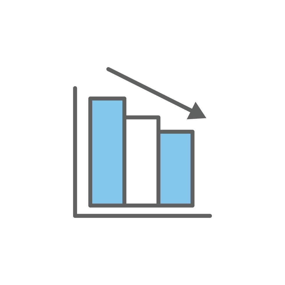 Graph icon illustration with down arrow. Financial graph decline. Two tone icon style. suitable for apps, websites, mobile apps. icon related to finance. Simple vector design editable