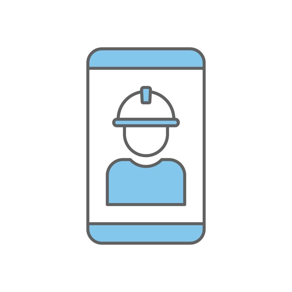 Builder icon illustration with mobile phone. Two tone icon style. icon related to construction. Simple vector design editable