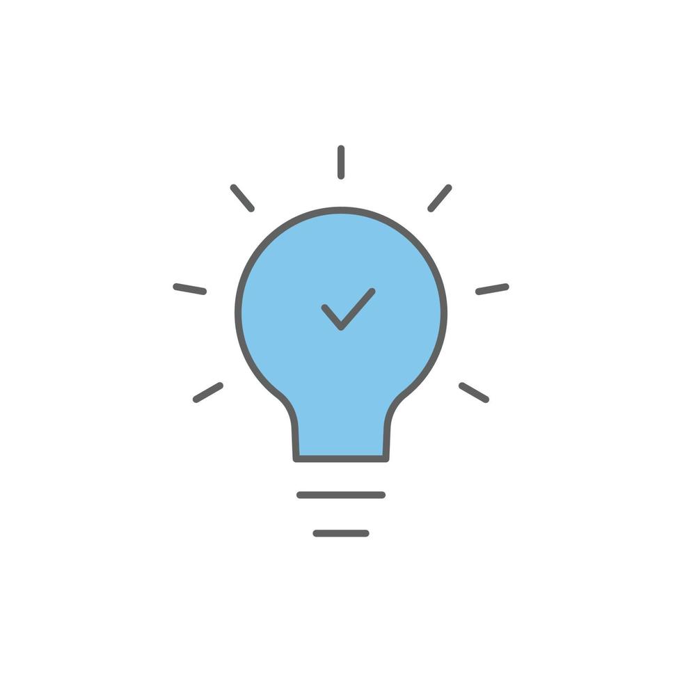 Light bulb icon illustration with check mark. Two tone icon style. Simple vector design editable