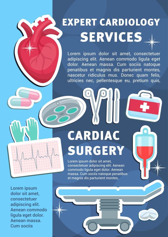 Vector poster of heart cardiology medicine items