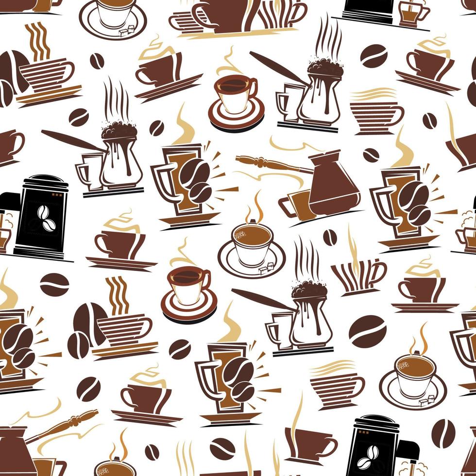 Vector pattern of coffee cups and beans