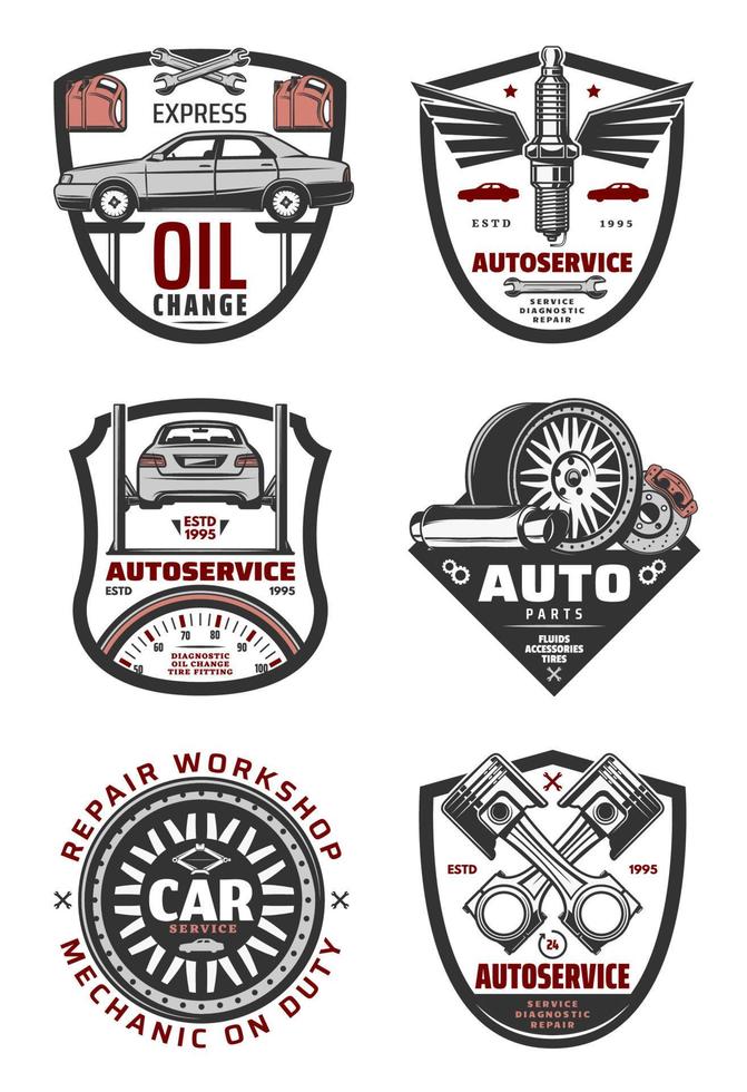 Car repair shop and auto service vintage badges vector