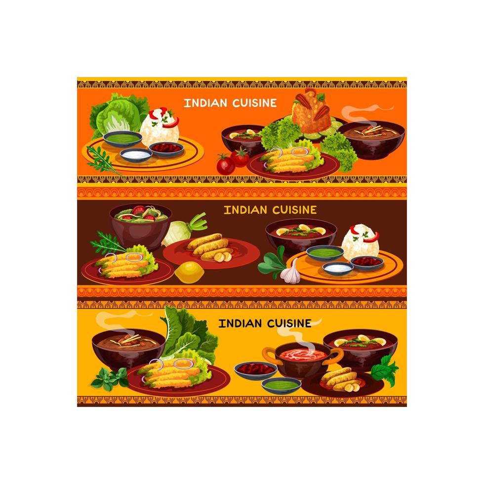 Indian cuisine restaurant banner with thali dish vector