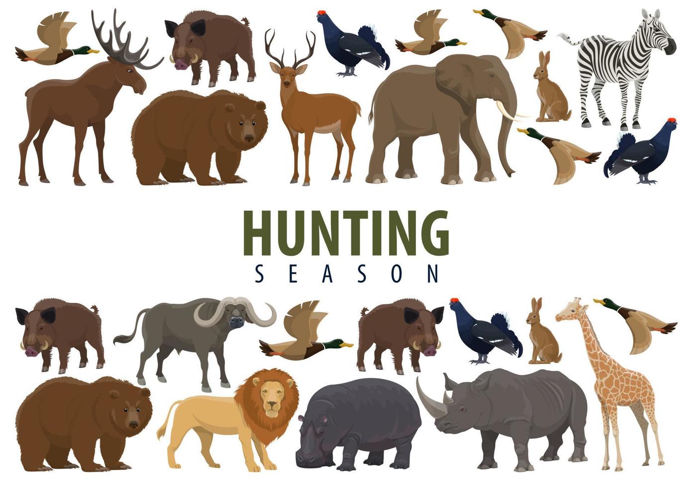 Hunting banner with wild animals and birds vector