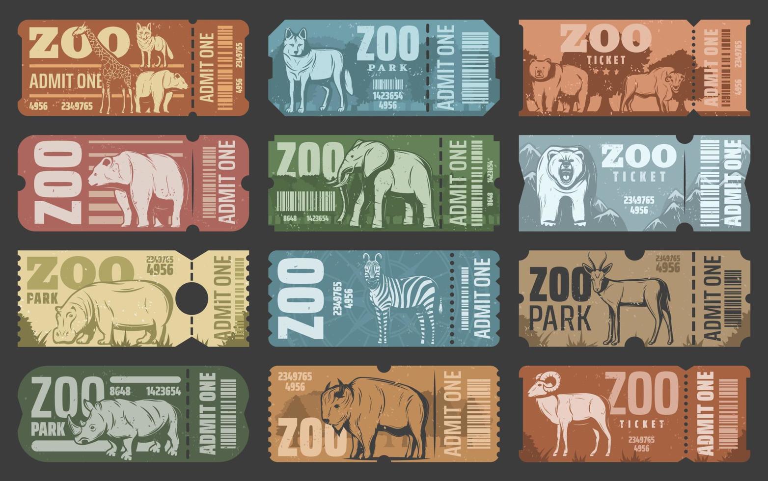 Zoo park tickets with african and forest animals vector
