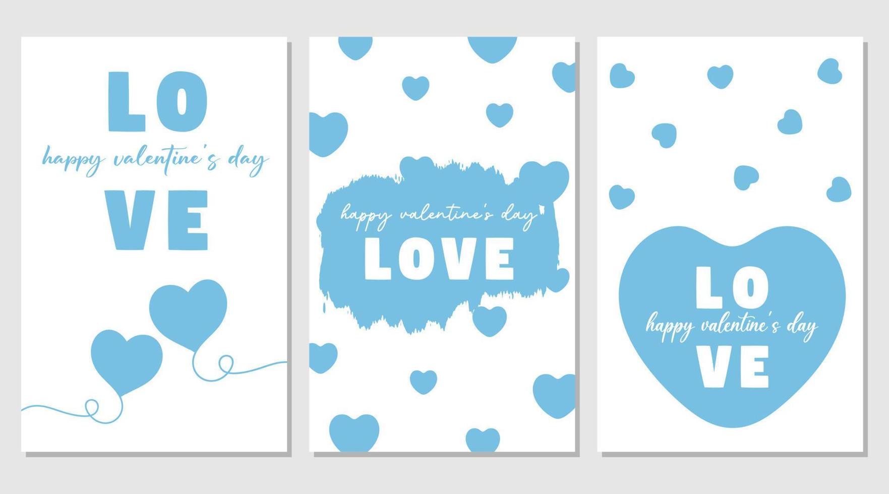 tarjeta de felicitación azul y blanca del día de san valentín, carteles. diseño para san valentín y boda. vector