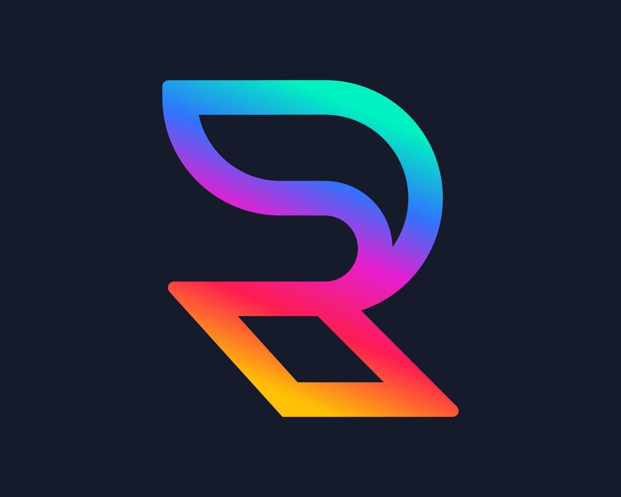 Letter R Colorful Gradient Color Vibrant Bright Modern Line Simple Monogram Vector Logo Design
