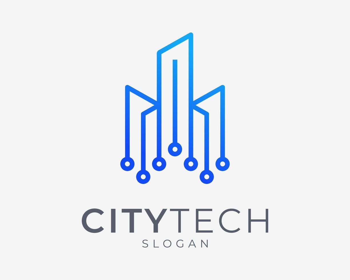 Skyline Cityscape Skyscraper Line Building Circuit Technology Digital Electronic Vector Logo Design