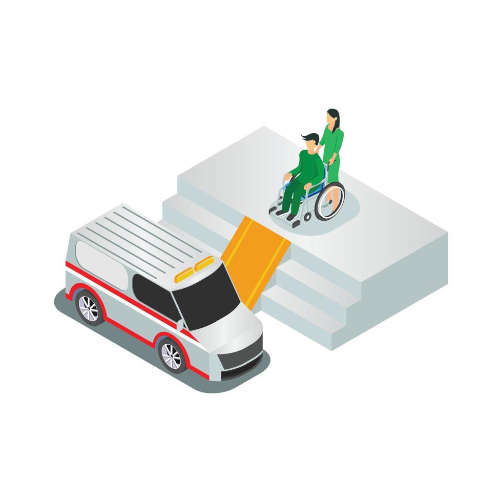 3D Isometric takes the patient for health therapy at the hospital. Vector Isometric Illustration Suitable for Diagrams, Infographics, And Other Graphic assets