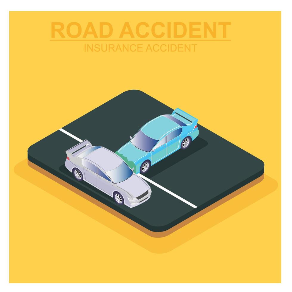 3D isometric insurance for damage caused by car crashes. Vector Isometric Illustration Suitable for Diagrams, Infographics, And Other Graphic assets